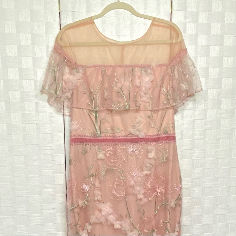 Marchesa Notte Dress Evening Embroidered Organza 3 D Blush Pale Pink Gown Sz 14 - Picture 4 of 11